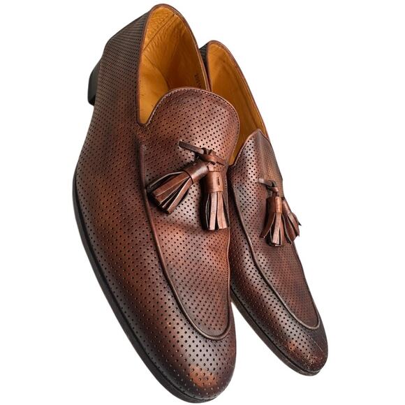 Magnanni Perforated Tassel Loafers Mens Sz 12 Brown Leather Spain SlipOn Preppy - Picture 1 of 16